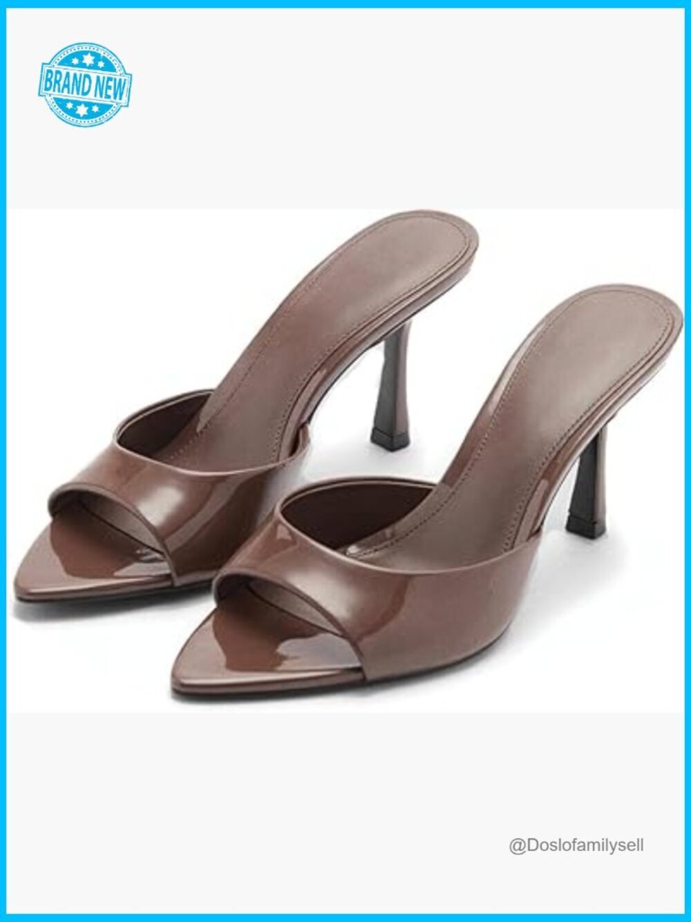 Pointed Toe Stiletto Heeled Sandals Patent Leather Mule Slingback Slip On